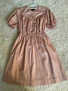 J. Crew Pink Pleated Smocked Midi Dress